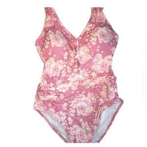 Sweet Honey Womens one piece pink ruffled swimsuit Small